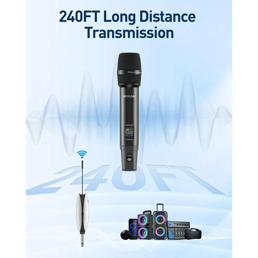 2 Pack Wireless Microphones UHF Metal Dual Handheld Cordless‎ Dynamic 260Ft